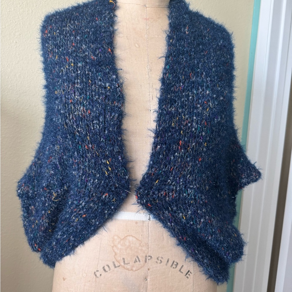 Do Everything in Love Blue Metallic Shrug Sweater